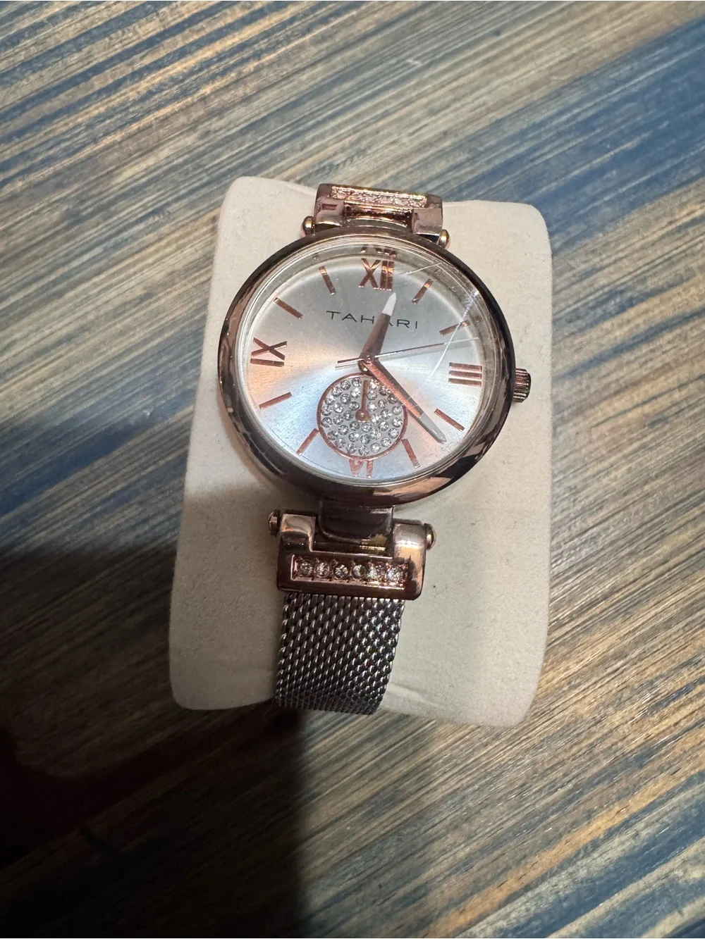 Tahari Rose Gold Mesh Bracelet Crystal Accent Women's Watch
